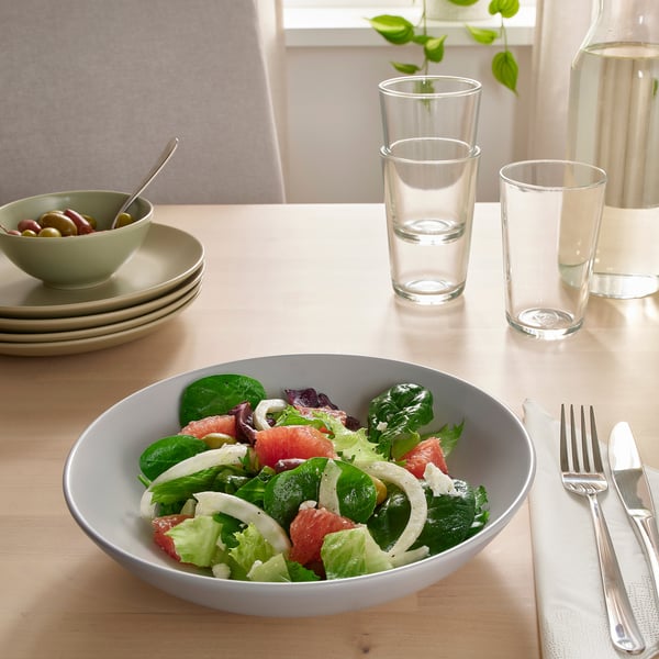 FÄRGKLAR deep plate, matt light grey, 23 cm, 4 pack