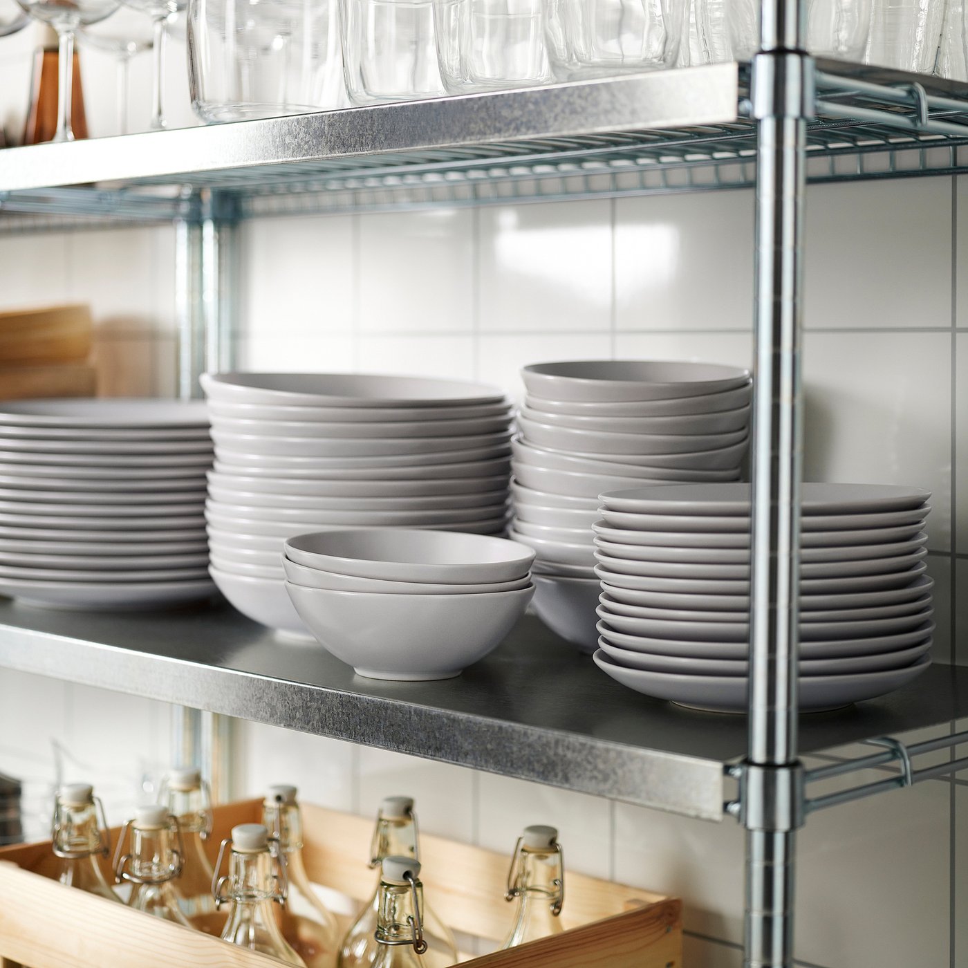 FÄRGKLAR deep plate, matt light grey, 23 cm