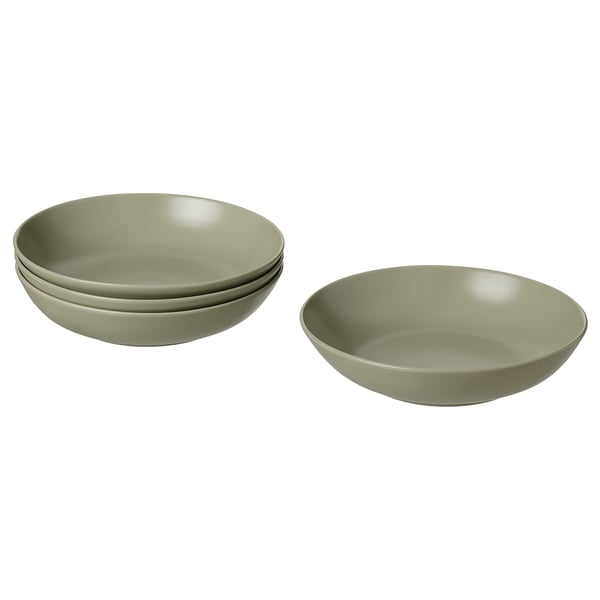FÄRGKLAR deep plate, matt green, 23 cm, 4 pack