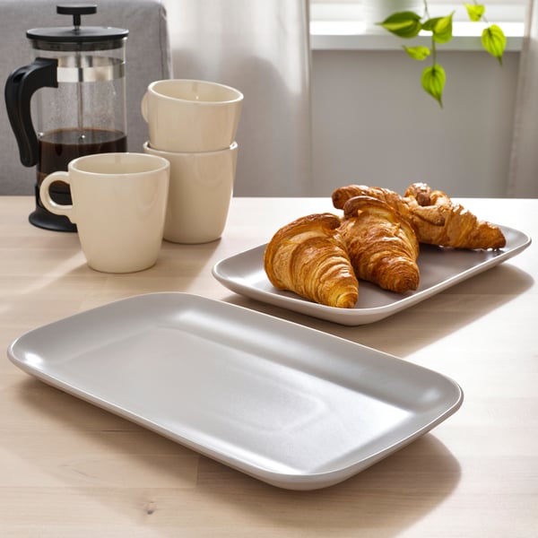 FÄRGKLAR plate, matt light grey, 30x18 cm, 4 pack
