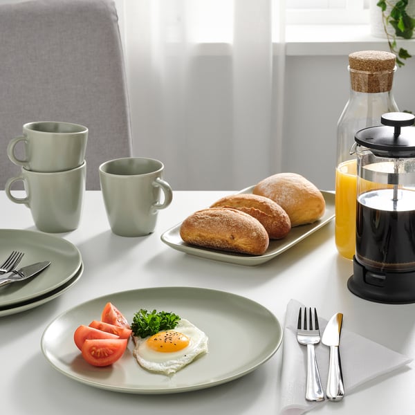 FÄRGKLAR plate, matt green, 26 cm, 4 pack