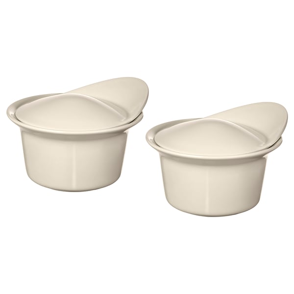 FÄRGKLAR oven/serving dish with lid, glossy beige, 13 cm, 2 pack