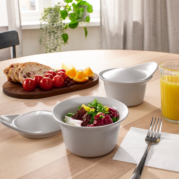 FÄRGKLAR oven/serving dish with lid, matt light grey, 0.2 l, 2 pack