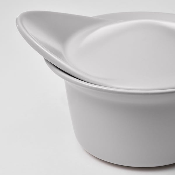 FÄRGKLAR oven/serving dish with lid, matt light grey, 0.2 l, 2 pack