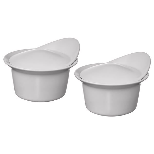 FÄRGKLAR oven/serving dish with lid, matt light grey, 0.2 l, 2 pack