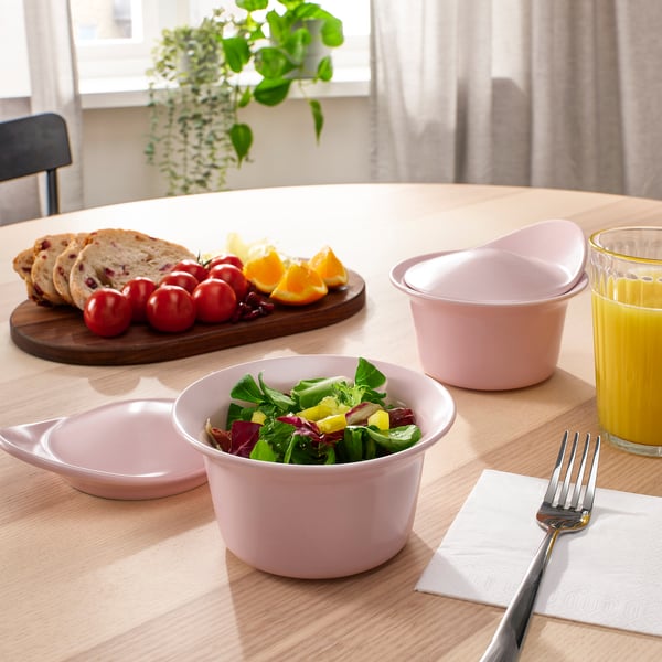 FÄRGKLAR oven/serving dish with lid, matt light pink, 0.2 l, 2 pack