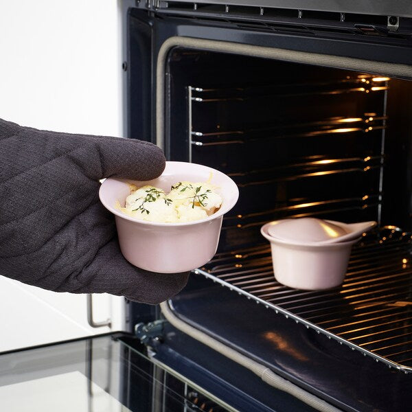 FÄRGKLAR - Oven/serving dish with lid, matt light pink, 0.2 l