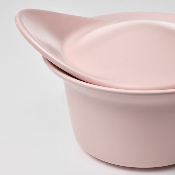 FÄRGKLAR - Oven/serving dish with lid, matt light pink, 0.2 l