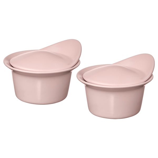 FÄRGKLAR oven/serving dish with lid, matt light pink, 0.2 l, 2 pack