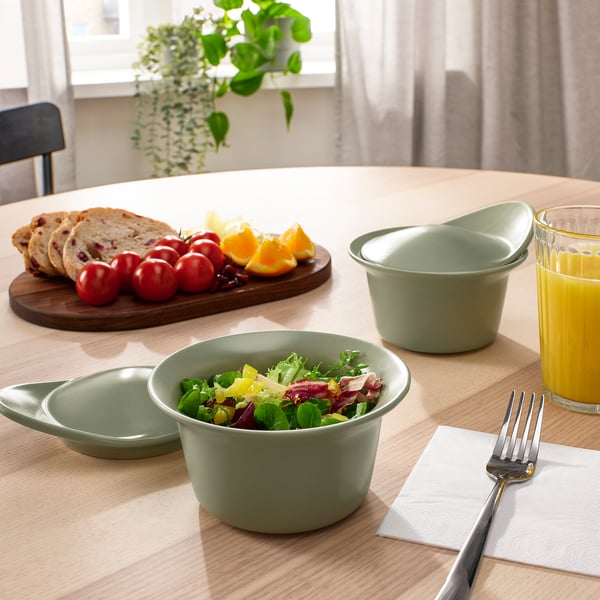 FÄRGKLAR oven/serving dish with lid, matt light green, 0.2 l, 2 pack