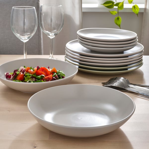 FÄRGKLAR 18-piece service, matt light grey