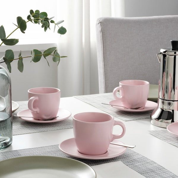 FÄRGKLAR Cup and saucer - matt pale pink 25 cl , 25 cl price include 4 pieces