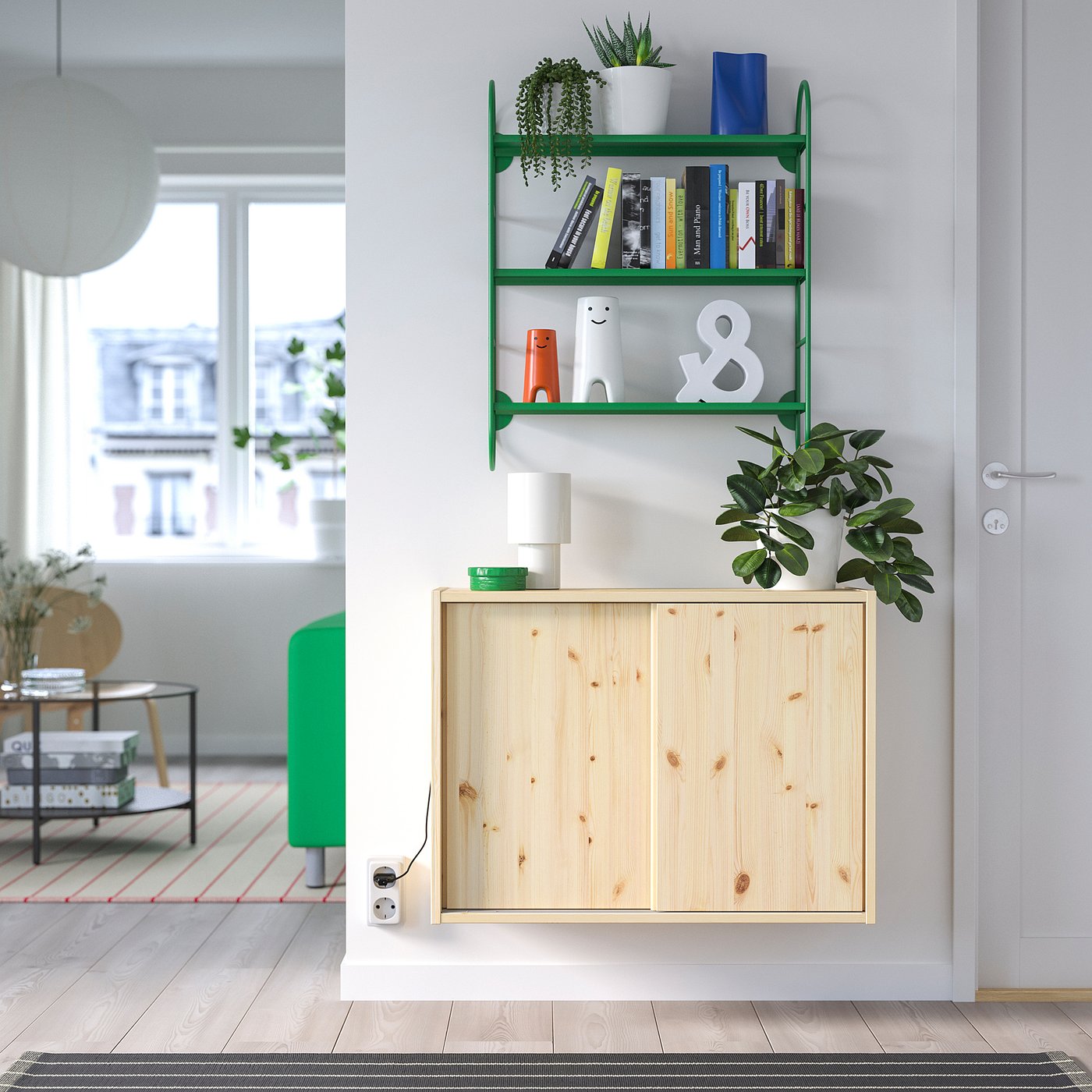 FÄRGSÄTTARE wall shelf, green, 60x16x74 cm