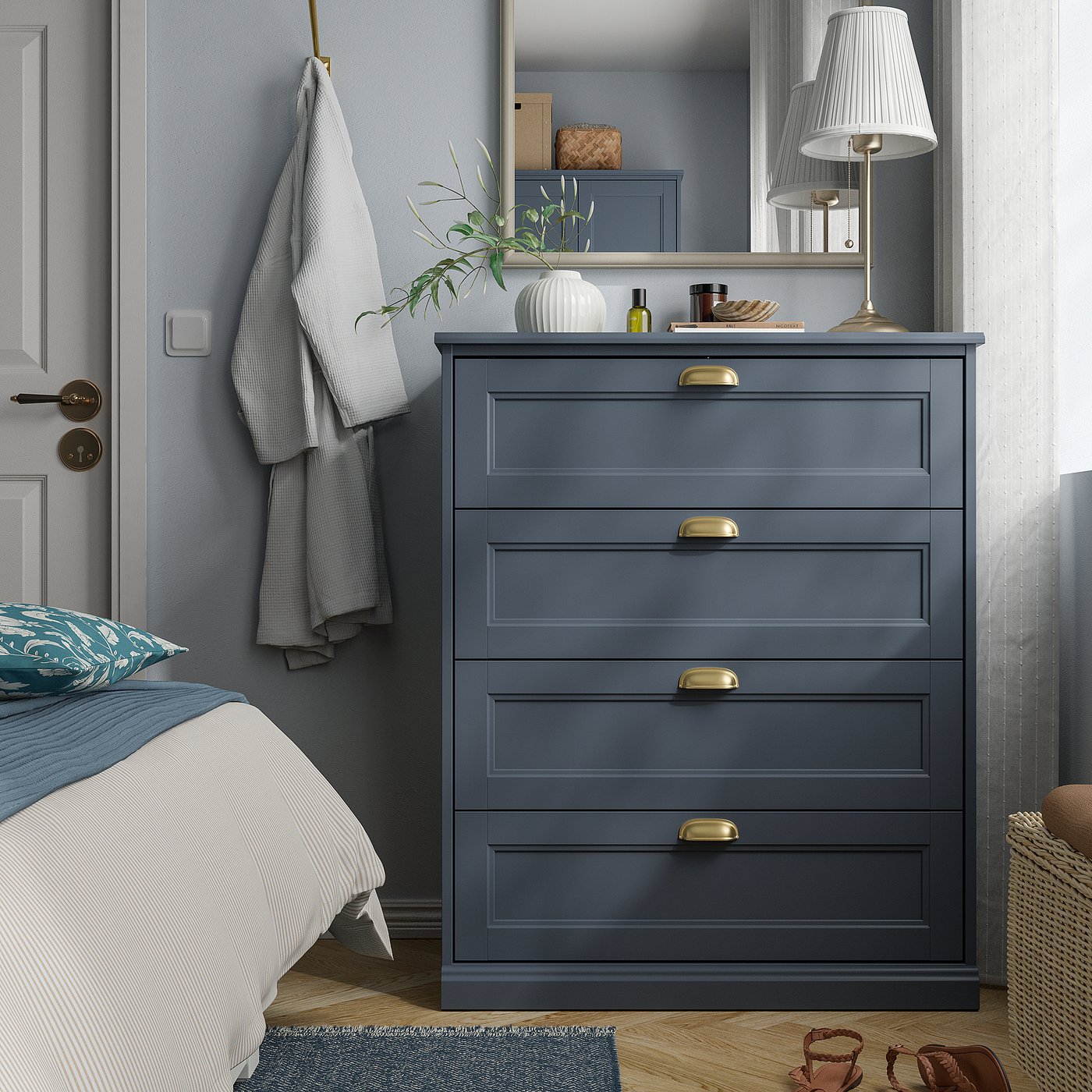 FÅGELFJÄLLET chest of 4 drawers, dark grey-blue, 82x51x101 cm