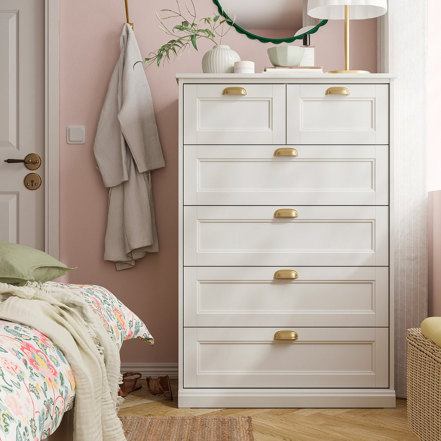 FÅGELFJÄLLET chest of 6 drawers, off-white, 82x51x123 cm