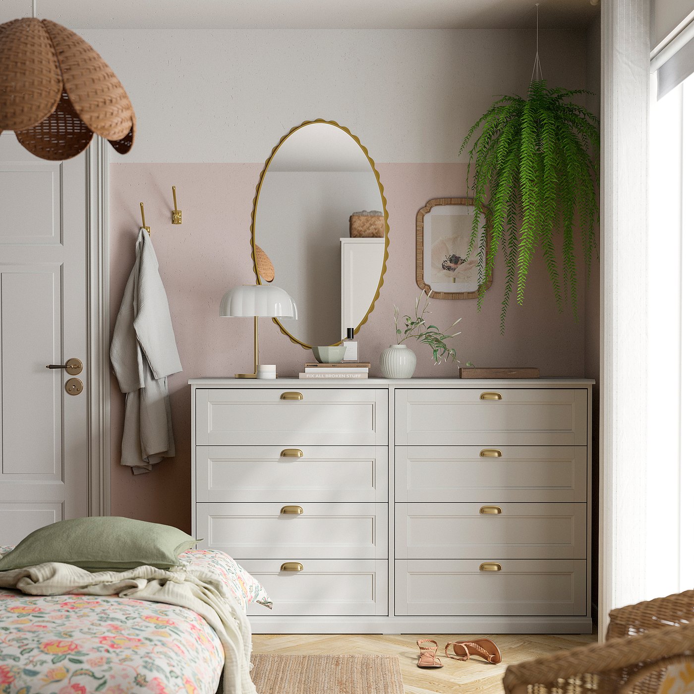 FÅGELFJÄLLET chest of 8 drawers, off-white, 160x51x101 cm