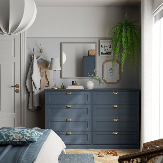 FÅGELFJÄLLET chest of 8 drawers, dark grey-blue, 160x51x101 cm