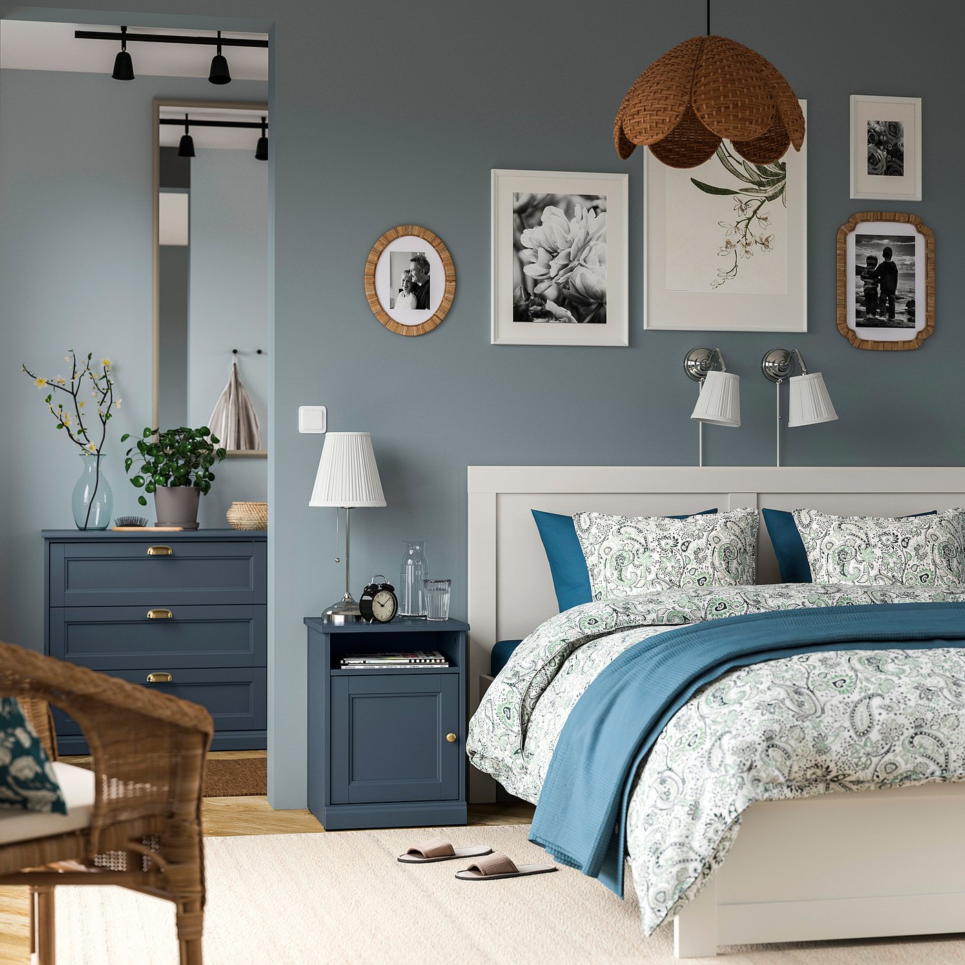 FÅGELFJÄLLET bedside table, dark grey-blue, 42x41x56 cm