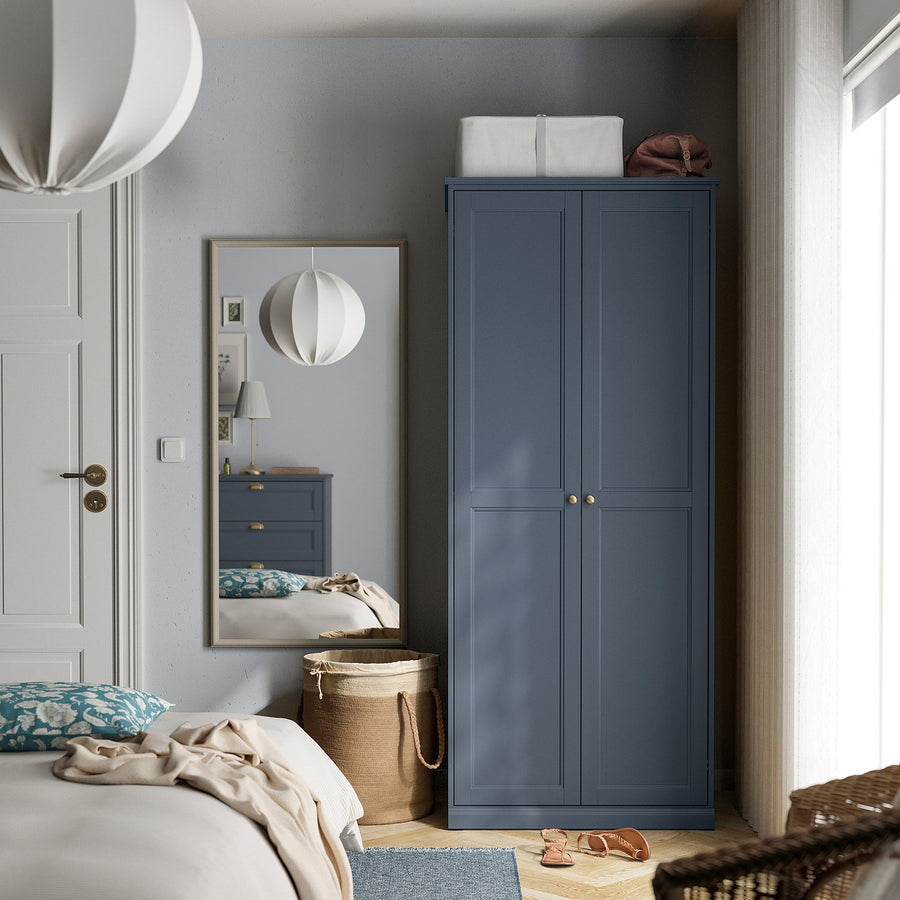 FÅGELFJÄLLET wardrobe with 2 doors, dark grey-blue, 82x60x194 cm