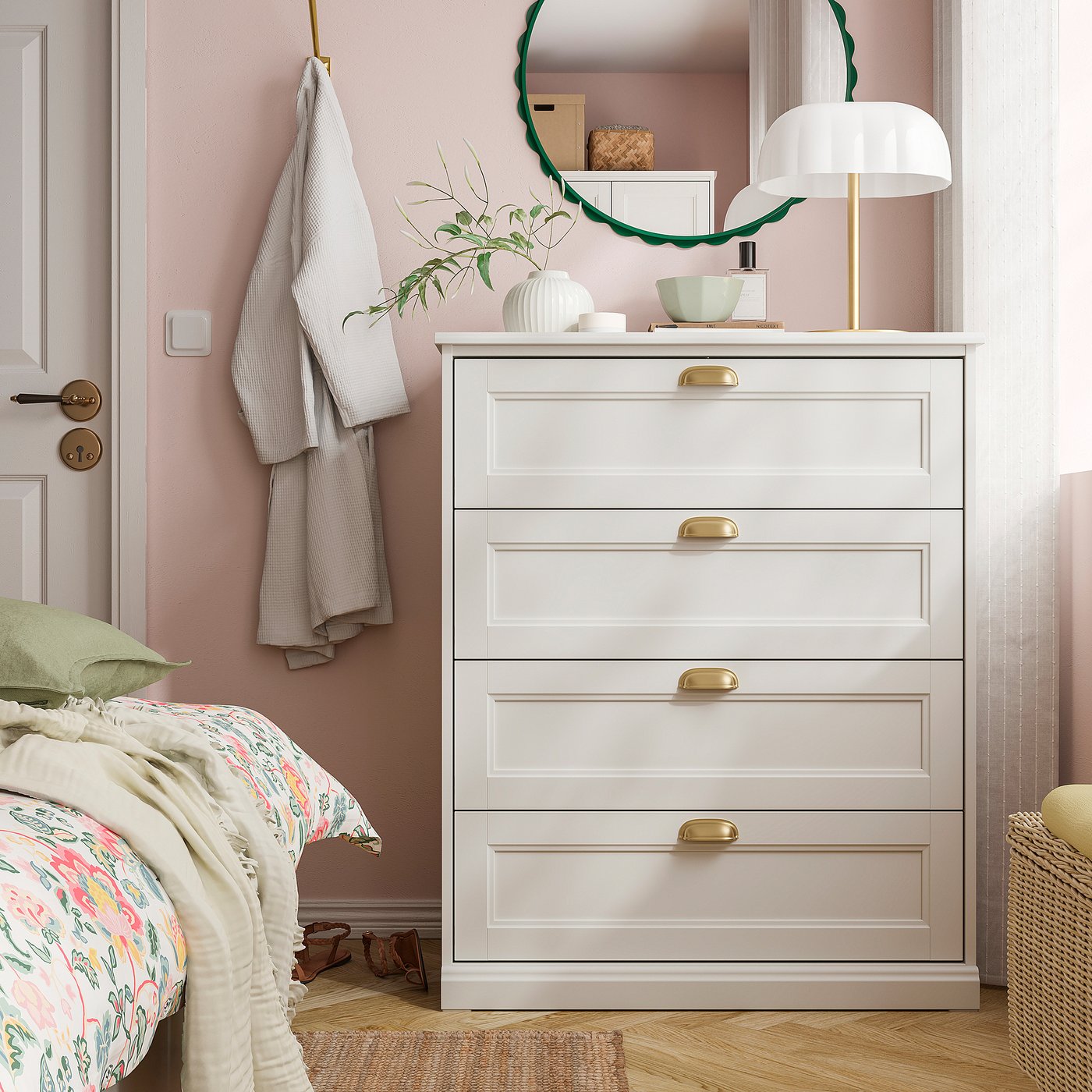FÅGELFJÄLLET bedroom furniture, set of 4, off-white, 140x200 cm