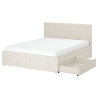 FÅGELFJÄLLET bed frame with 4 storage boxes, off-white/Lindbåden, 160x200 cm