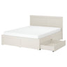 FÅGELFJÄLLET bed frame with 4 storage boxes, off-white, 160x200 cm