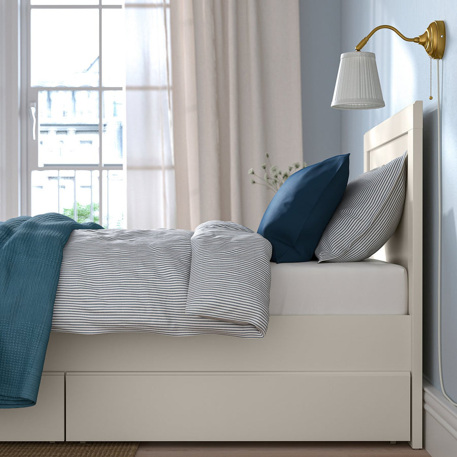 FÅGELFJÄLLET bed frame with 2 storage boxes, off-white, 90x200 cm