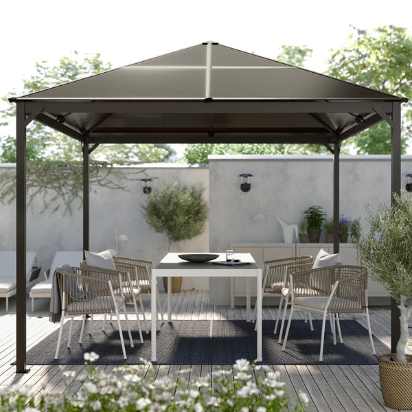 FÅGELÖN gazebo, black/black, 300x300 cm