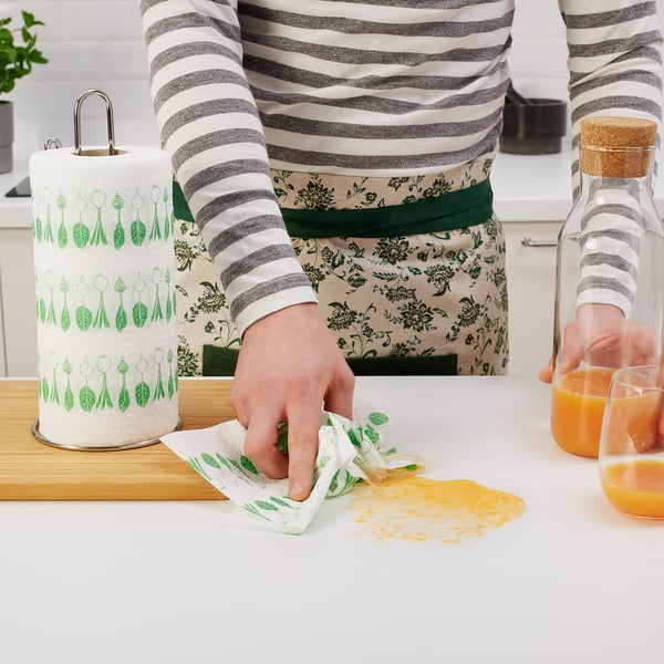 FAMILJ kitchen roll, patterned bright green/white, 2 pack