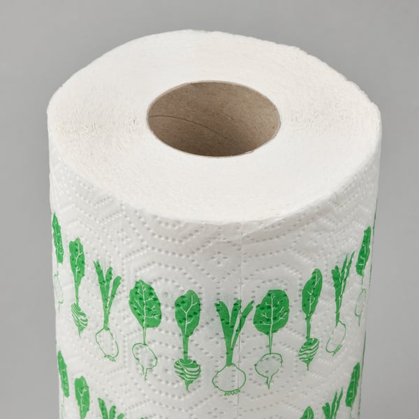 FAMILJ kitchen roll, patterned bright green/white, 2 pack
