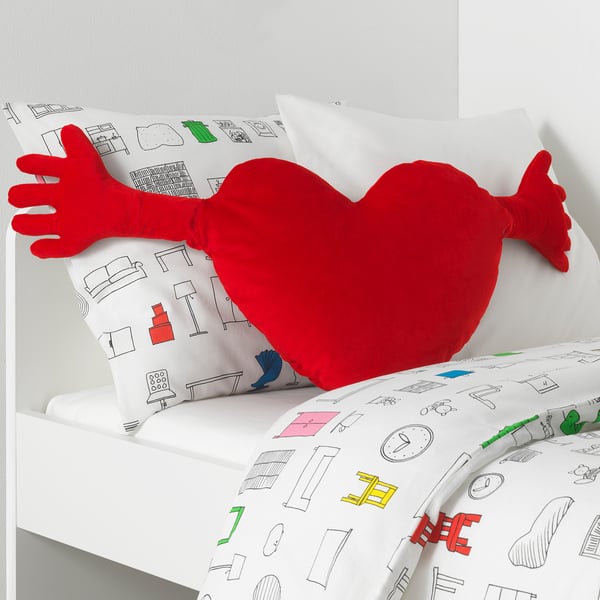 FAMNIG HJÄRTA cushion, red, 40x101 cm