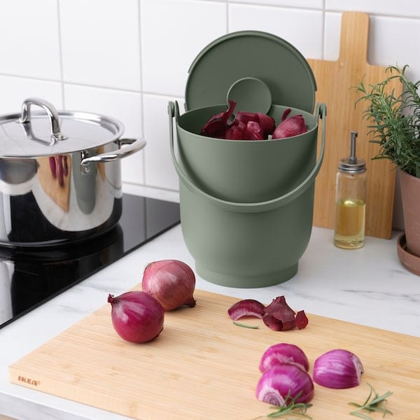 Ikea FARMARKVAST - Bin with lid for organic waste, grey-green, 4 l