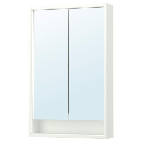 FAXÄLVEN - Mirror cabinet w built-in lighting, white, 60x15x95 cm