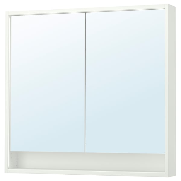 FAXÄLVEN mirror cabinet w built-in lighting, white, 100x15x95 cm