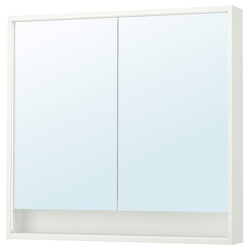 FAXÄLVEN mirror cabinet w built-in lighting, white, 100x15x95 cm