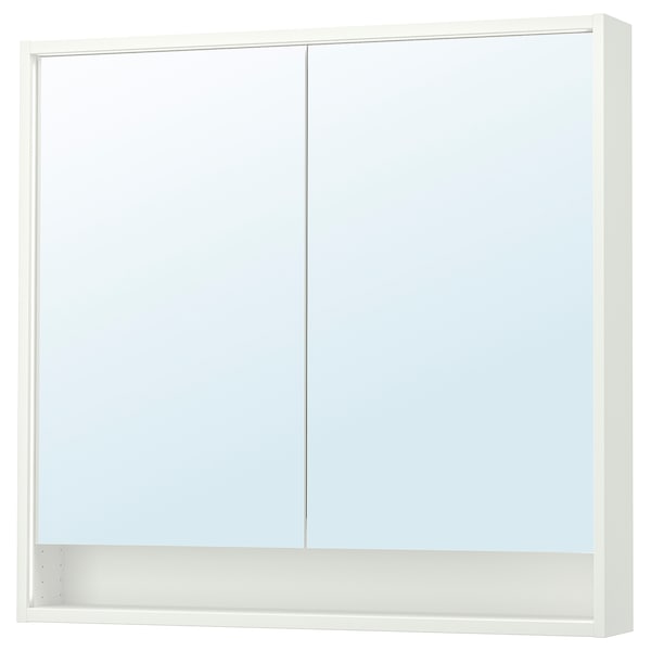 FAXÄLVEN - Mirror cabinet/integrated lighting, white, 100x15x95 cm