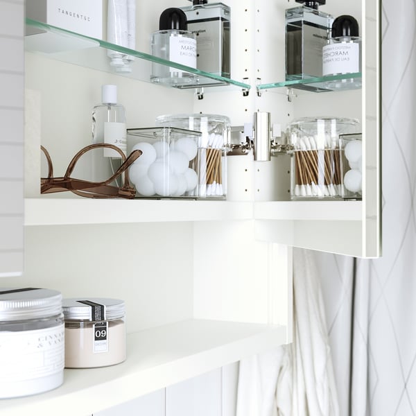 FAXÄLVEN mirror cabinet w built-in lighting, white, 80x15x95 cm