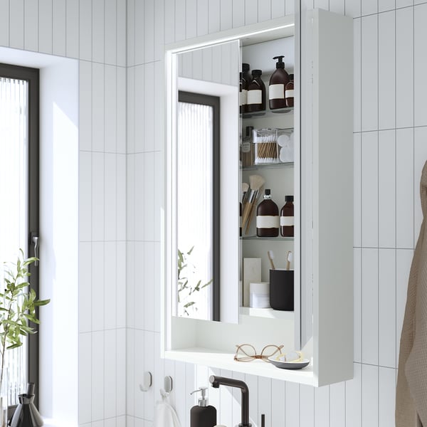 FAXÄLVEN mirror cabinet w built-in lighting, white, 60x15x95 cm