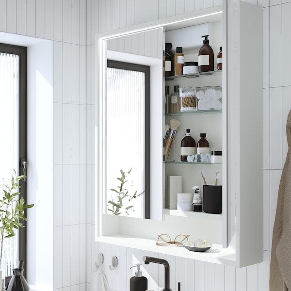 Ikea FAXÄLVEN - Mirror cabinet w built-in lighting, white, 80x15x95 cm