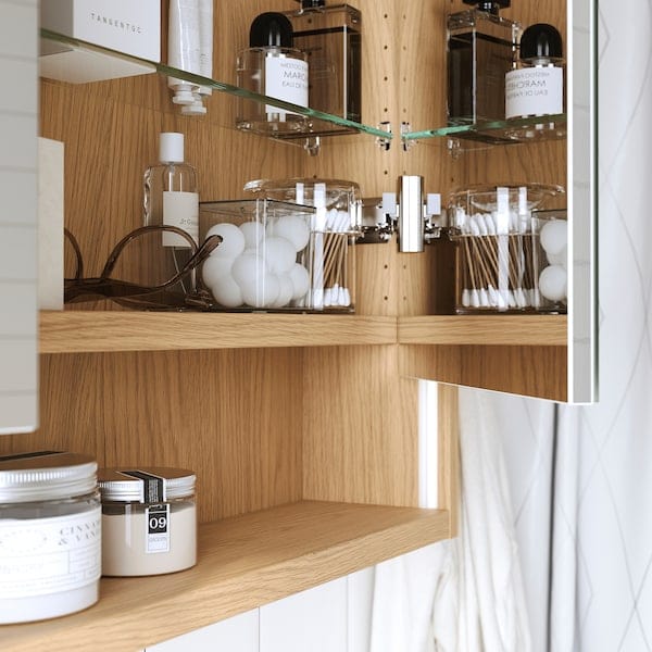 Ikea FAXÄLVEN - Mirror cabinet w built-in lighting, oak effect, 100x15x95 cm