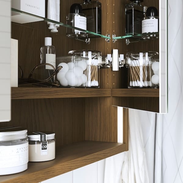 Ikea FAXÄLVEN - Mirror cabinet/integrated lighting, brown oak effect, 80x15x95 cm