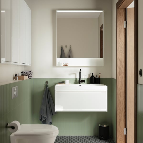FAXÄLVEN mirror with built-in lighting, 80x95 cm