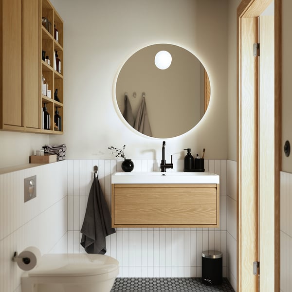 FAXÄLVEN mirror with built-in lighting, 80 cm