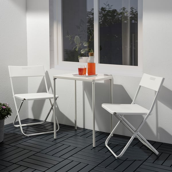 FEJAN table+2 folding chairs, outdoor, white/white