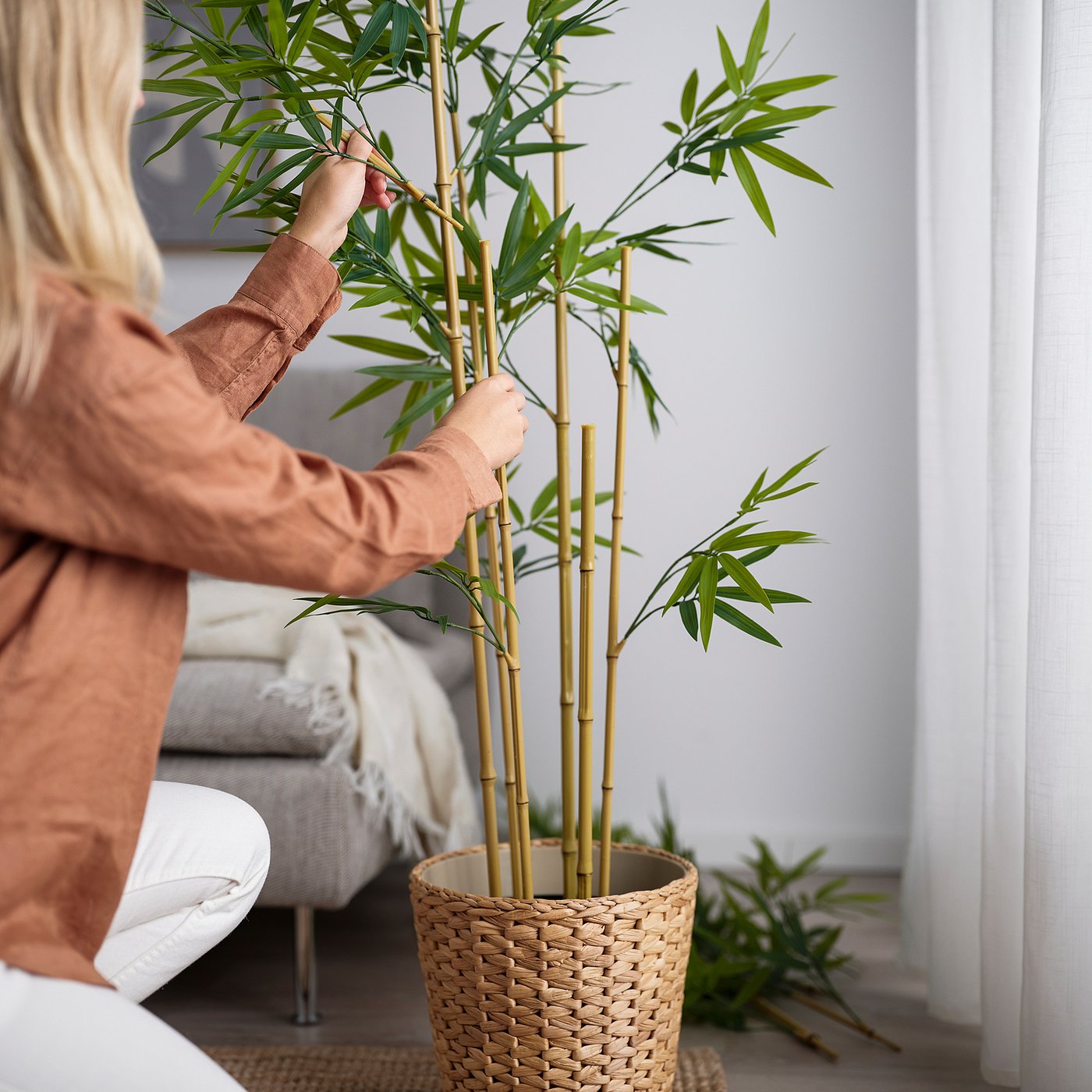 FEJKA artificial potted plant, in/outdoor/bamboo, 21 cm