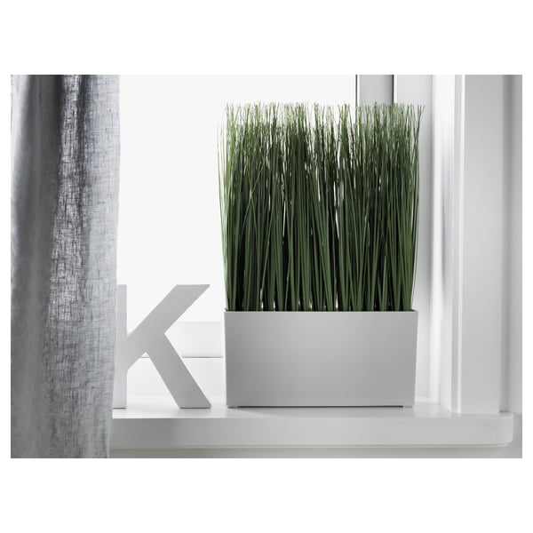 FEJKA artificial potted plant with pot, in/outdoor grass, 28x7 cm