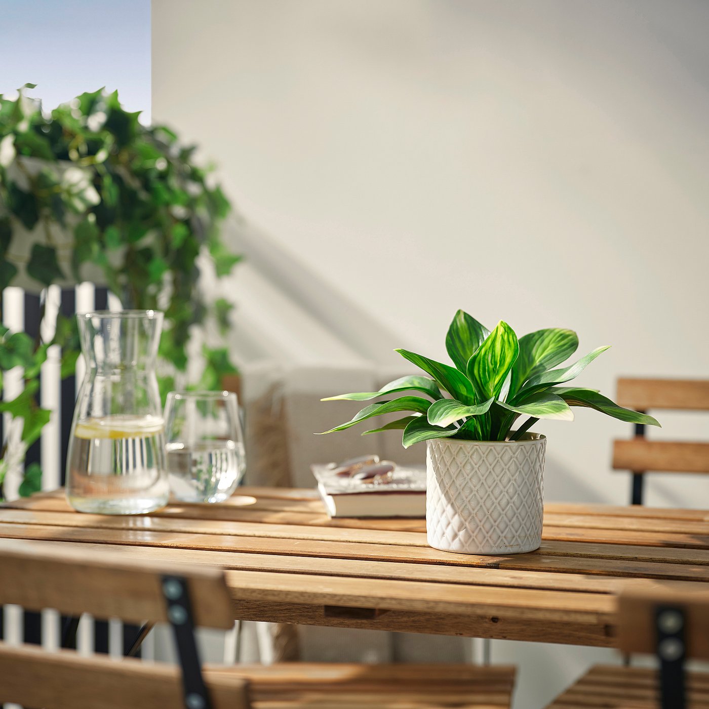 FEJKA artificial potted plant, in/outdoor/plantain lily, 9 cm