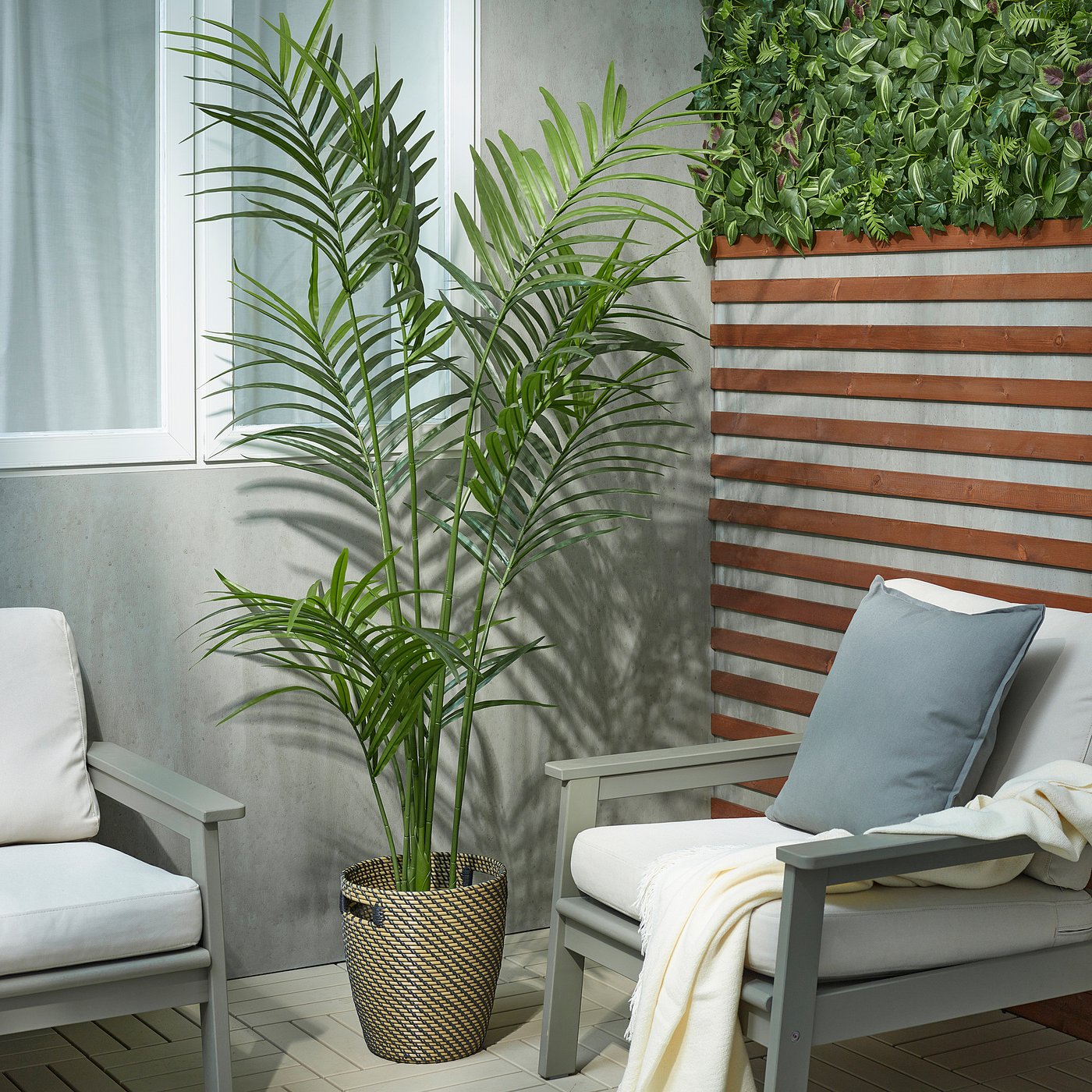 FEJKA artificial potted plant, in/outdoor/Kentia palm, 21 cm