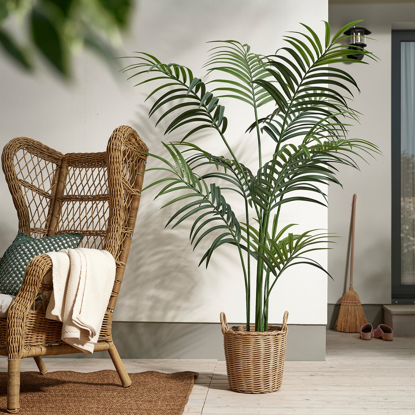 FEJKA artificial potted plant, in/outdoor/Kentia palm, 21 cm