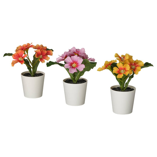 FEJKA artificial potted plant, in/outdoor/primrose mixed colours, 6 cm